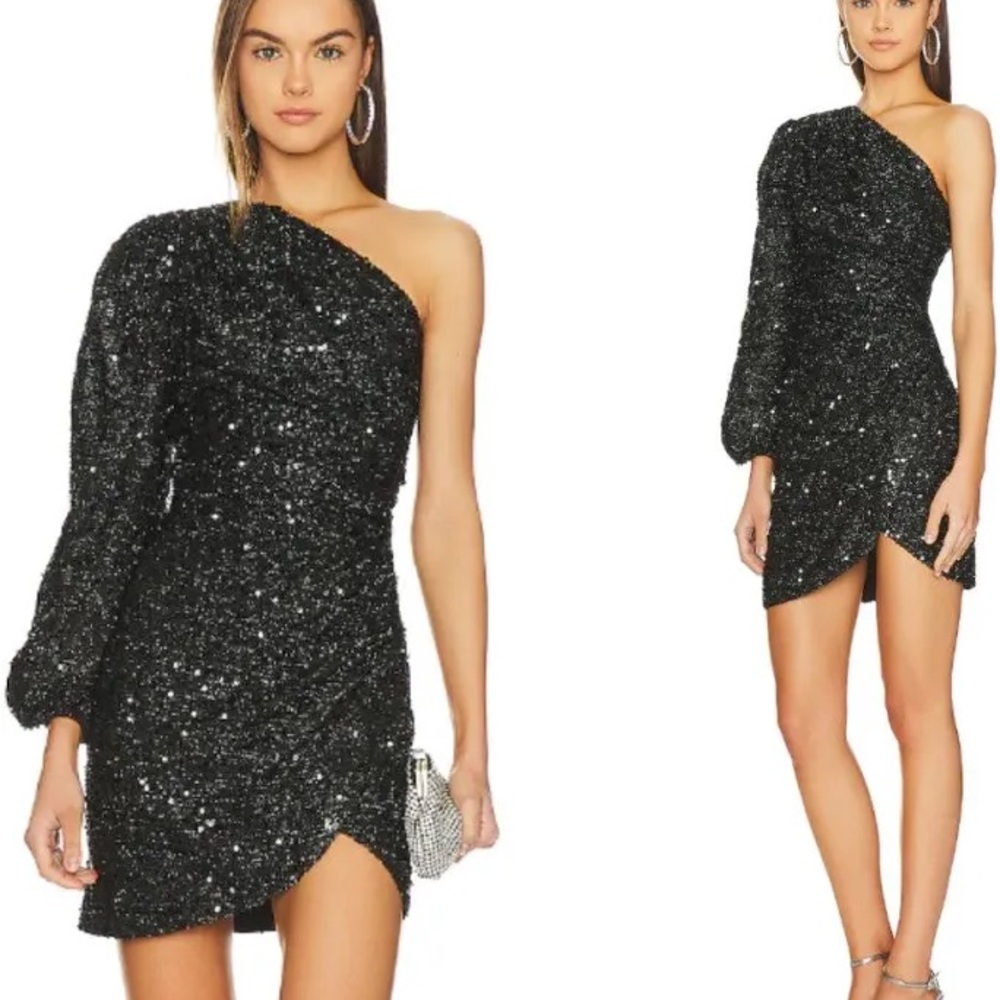Elliatt Black Sequin One-Shoulder Dress